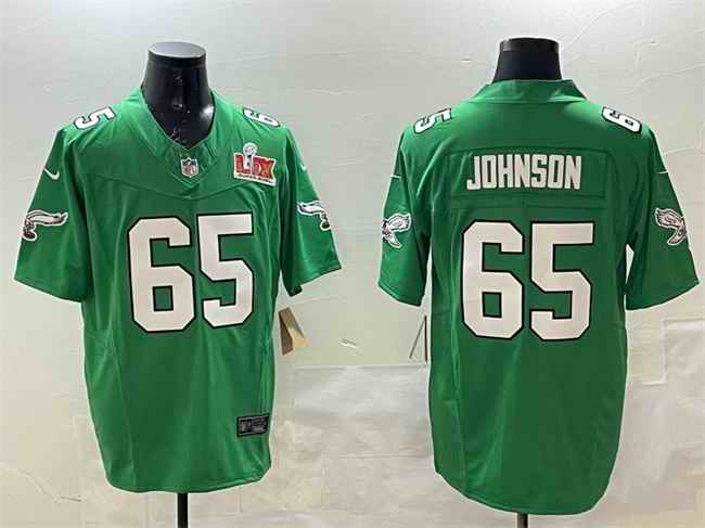 Men's Philadelphia Eagles #65 Lane Johnson Green 2025 Super Bowl LIX Patch F.U.S.E. Throwback Vapor Untouchable Limited Stitched Football Jersey